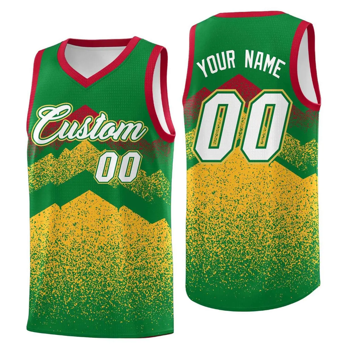 Kelly Green Gold Mountain Fade Gradient Basketball Jersey