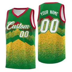 Kelly Green Gold Mountain Fade Gradient Basketball Jersey 1