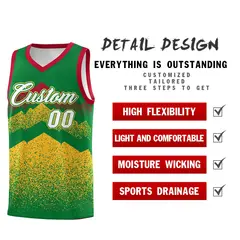 Kelly Green Gold Mountain Fade Gradient Basketball Jersey 2