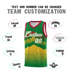 Kelly Green Gold Mountain Fade Gradient Basketball Jersey 4