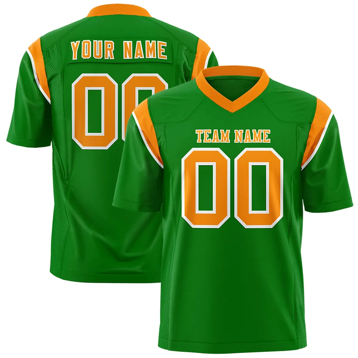 Kelly Green Gold Orange Shoulder Cut Two-Tone Flag Football Jersey