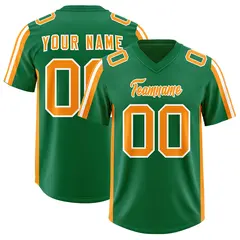 Kelly Green Gold Orange White Side Stripe Football Jersey 1
