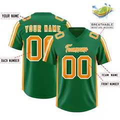 Kelly Green Gold Orange White Side Stripe Football Jersey 2