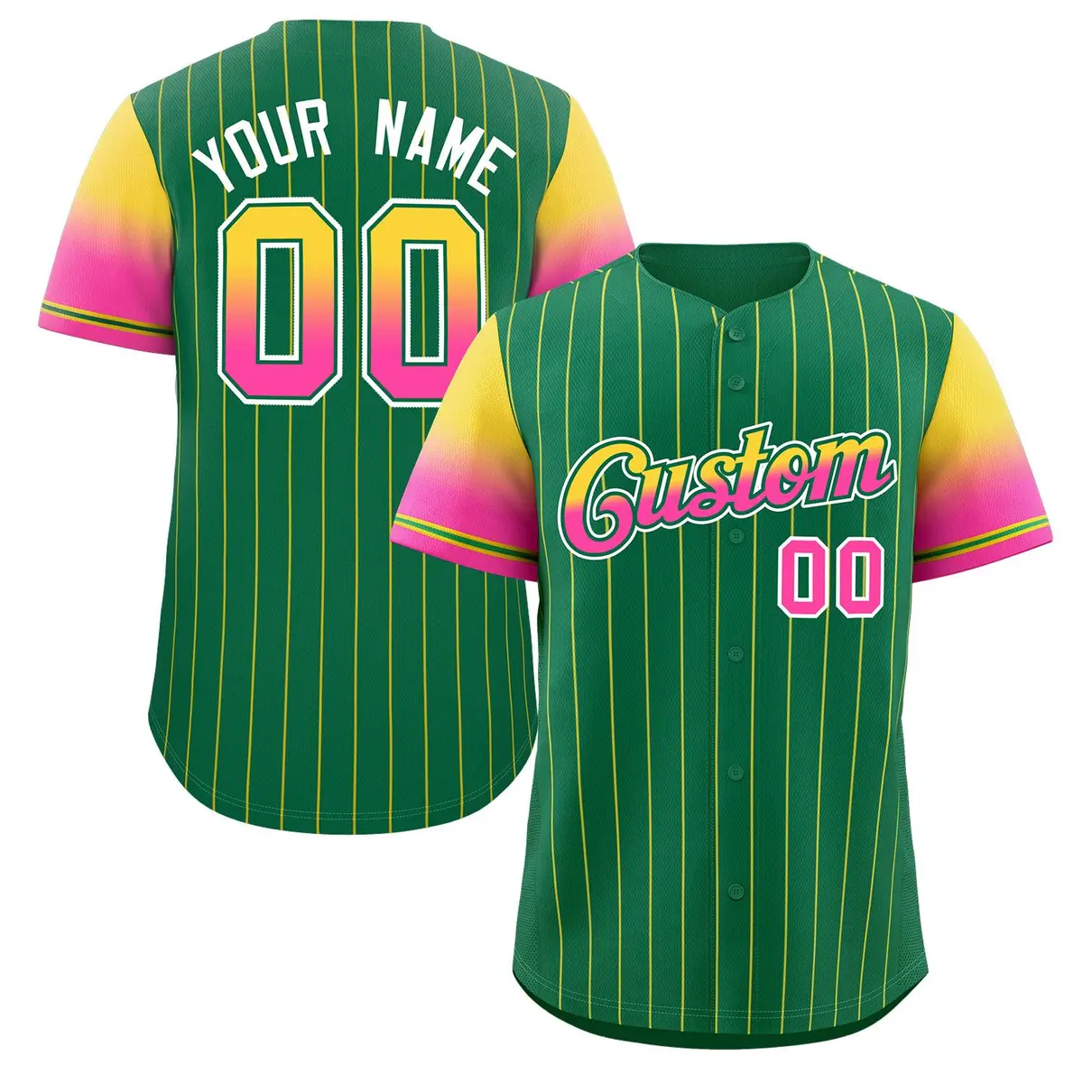 Kelly Green Gold Pink-Kelly Green Stripe Gradient Baseball Jersey