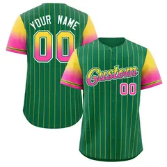 Kelly Green Gold Pink-Kelly Green Stripe Gradient Baseball Jersey