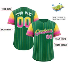 Kelly Green Gold Pink-Kelly Green Stripe Gradient Baseball Jersey 2