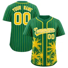 Kelly Green Gold Pinstripe Coconut Tree Baseball Jersey 1