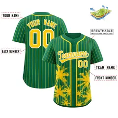 Kelly Green Gold Pinstripe Coconut Tree Baseball Jersey 2