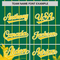 Kelly Green Gold Pinstripe Coconut Tree Baseball Jersey 3