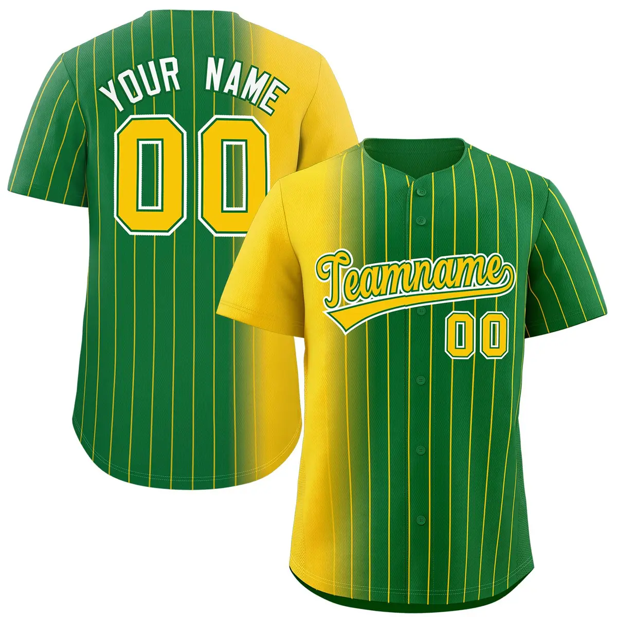 Kelly Green Gold Pinstripe Gradient Baseball Jersey