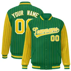 Kelly Green Gold Pinstripe Raglan Full-Snap Letterman Baseball Jacket
