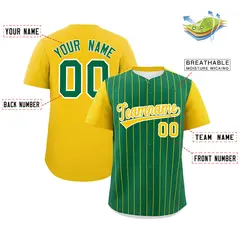 Kelly Green Gold Pinstripe Two-Tone Baseball Jersey 2
