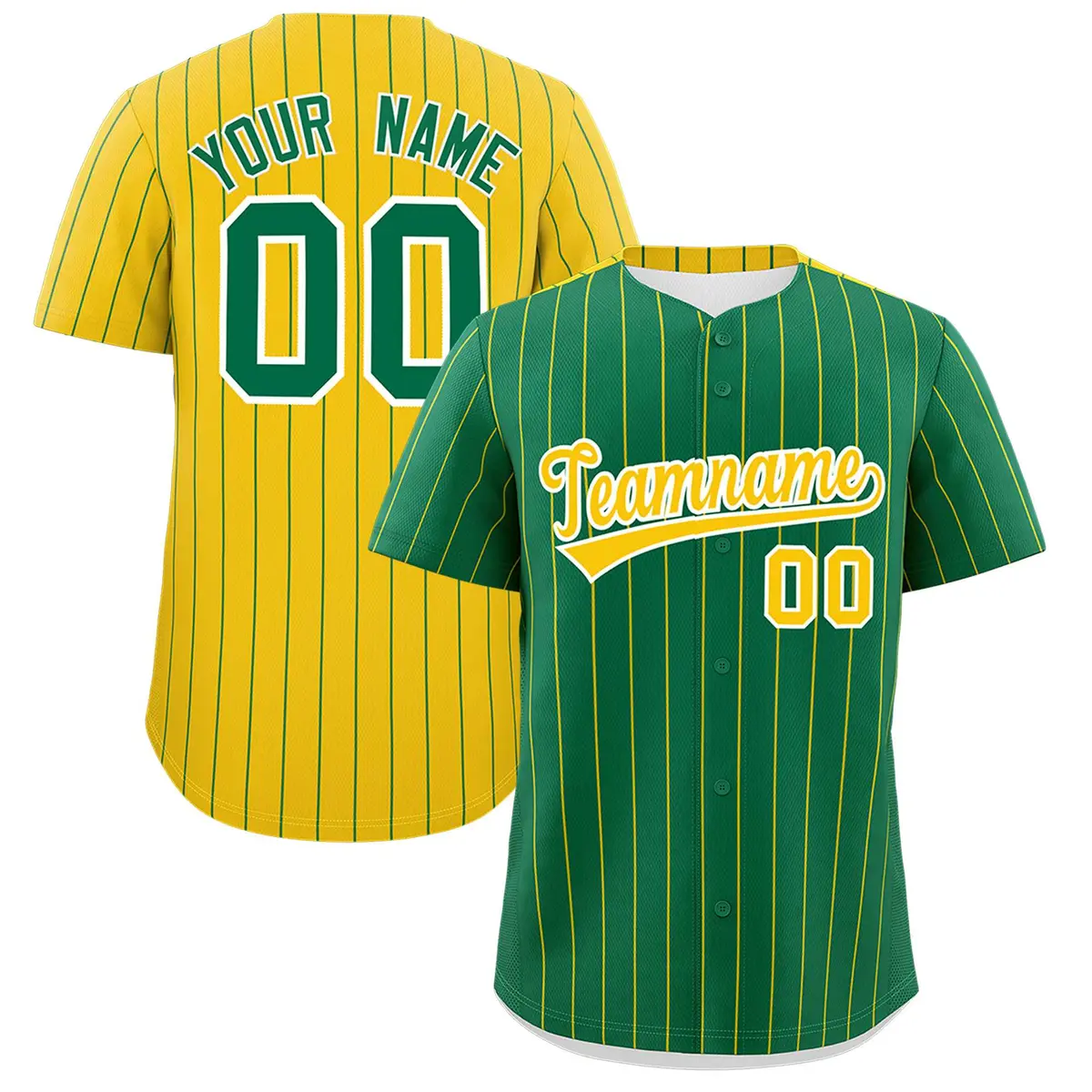 Kelly Green Gold Pinstripe Two-Tone Baseball Jersey
