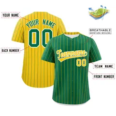 Kelly Green Gold Pinstripe Two-Tone Baseball Jersey 2