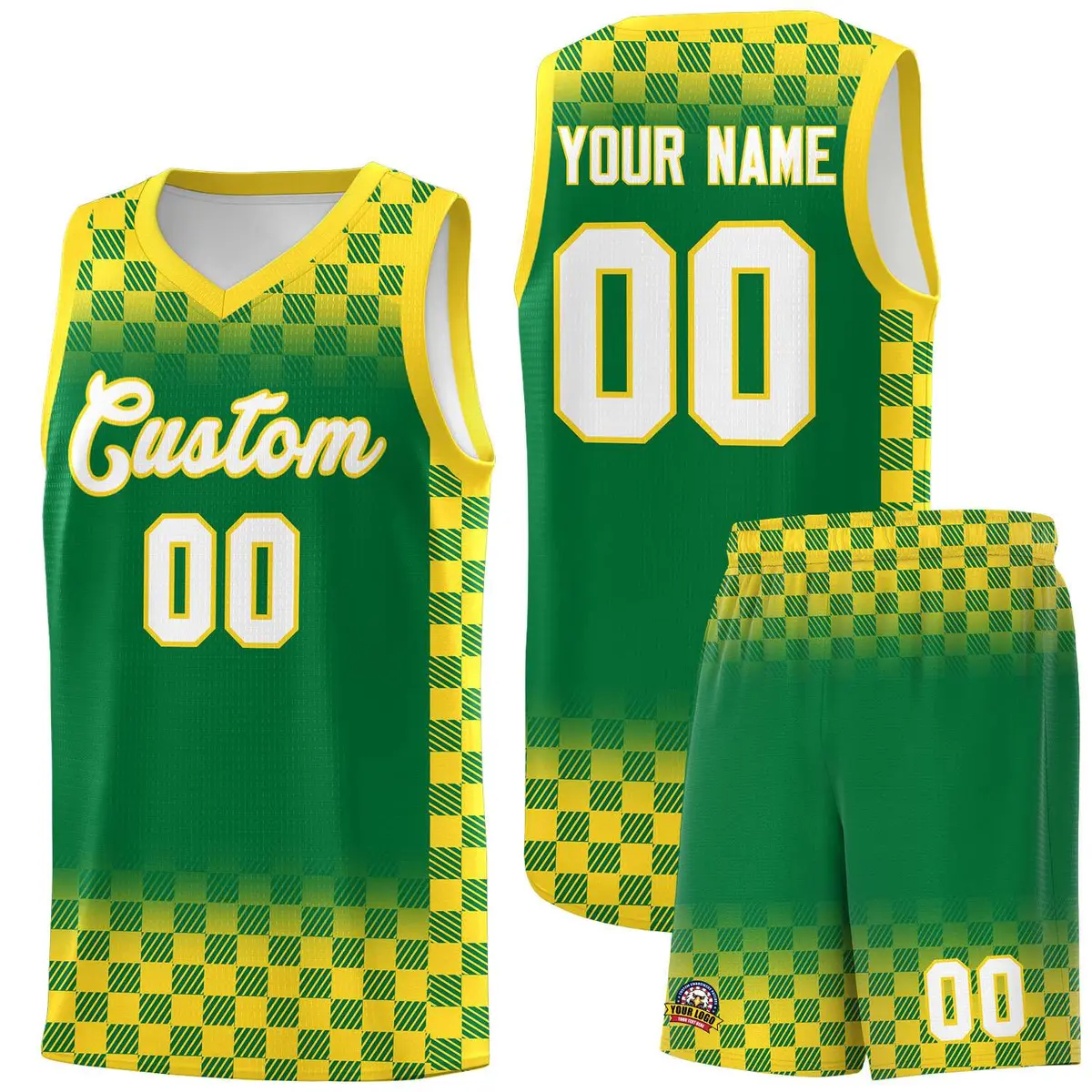 Kelly Green Gold Plaid Basketball Jersey for Teams