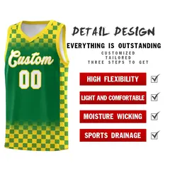 Kelly Green Gold Plaid Basketball Jersey for Teams 2