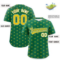Kelly Green Gold Polka Dot Graffiti Baseball Jersey 2