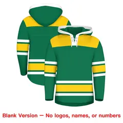 Kelly Green Gold Raglan Lace-Up Neck Hockey Hoodie Jersey 7