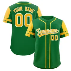 Kelly Green Gold Raglan Sleeves Authentic Baseball Jersey 1