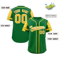 Kelly Green Gold Raglan Sleeves Authentic Baseball Jersey 2
