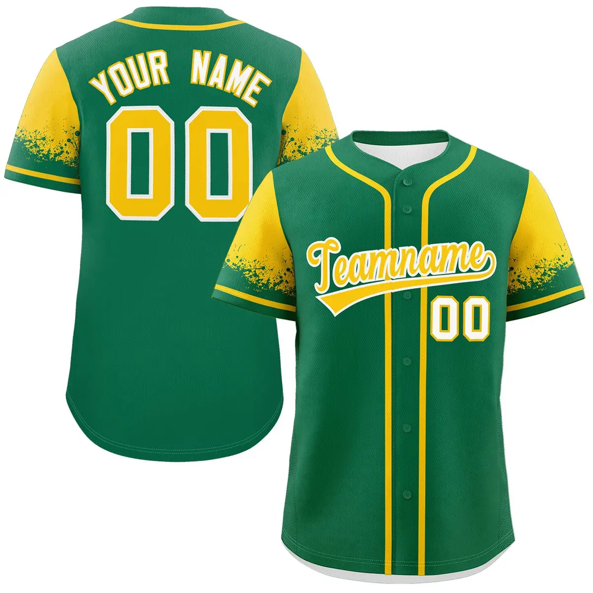 Kelly Green Gold Raglan Sleeves Authentic Baseball Jersey