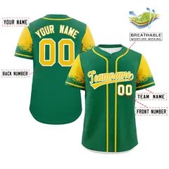 Kelly Green Gold Raglan Sleeves Authentic Baseball Jersey 2
