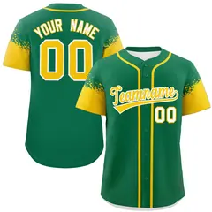 Kelly Green Gold Raglan Sleeves Authentic Baseball Jersey