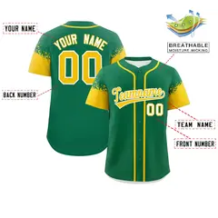 Kelly Green Gold Raglan Sleeves Authentic Baseball Jersey 2
