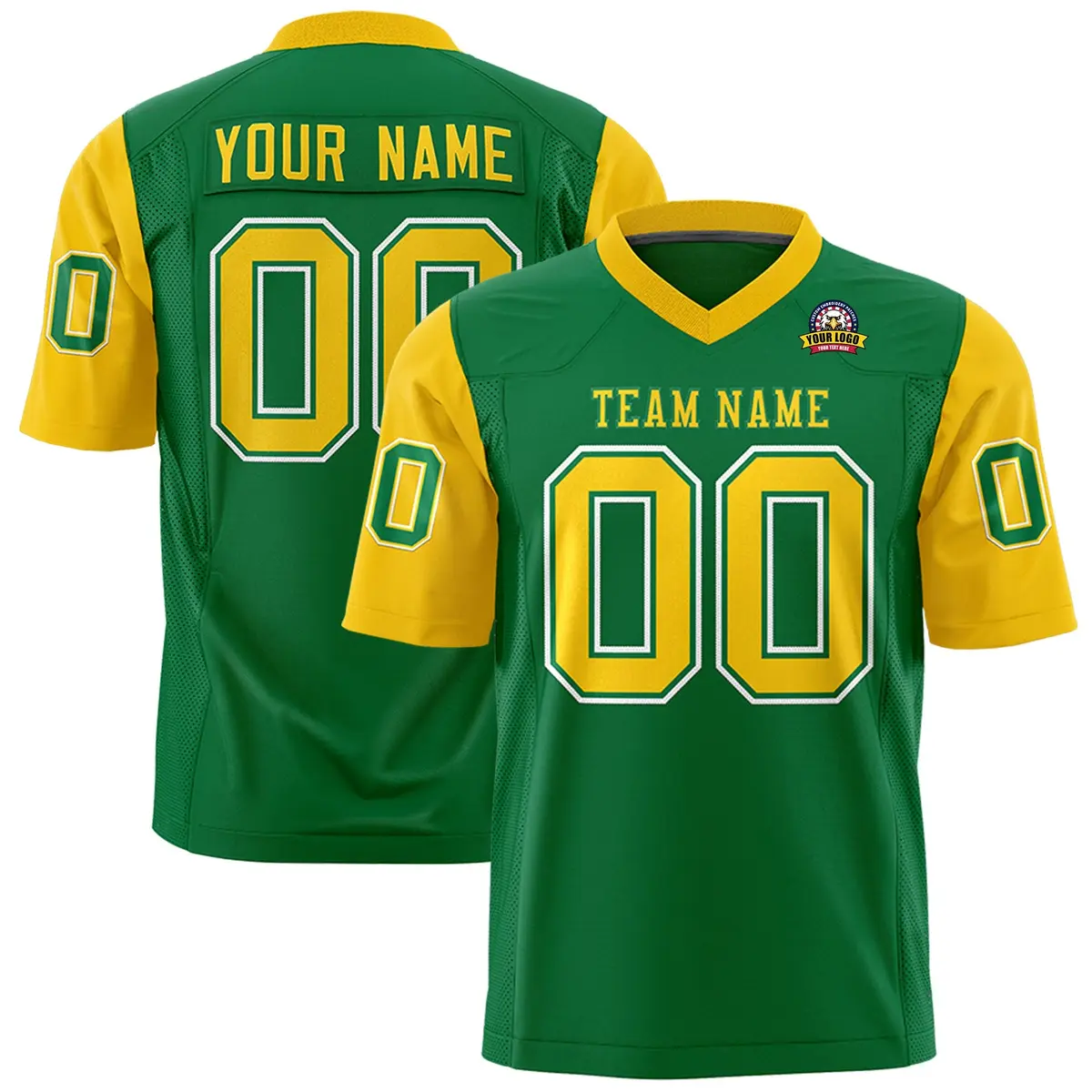 Kelly Green Gold Raglan Sleeves Authentic Football Jersey