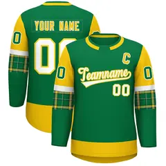 Kelly Green Gold Raglan Sleeves Round-Neck Hockey Jersey