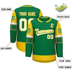 Kelly Green Gold Raglan Sleeves Round-Neck Hockey Jersey 2