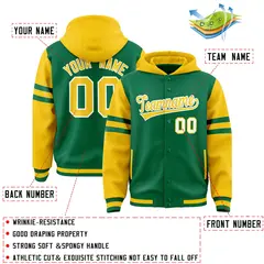 Kelly Green Gold Raglan Three Stripes Varsity Letterman Jacket Hoodie 4