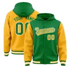 Kelly Green Gold Raglan Varsity Full-Snap Letterman Jacket Hoodie 1