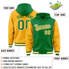 Kelly Green Gold Raglan Varsity Full-Snap Letterman Jacket Hoodie 4