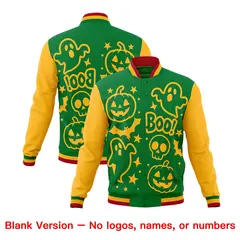 Kelly Green Gold Red Halloween Bats Pumpkins Ghost Letterman Jacket 7