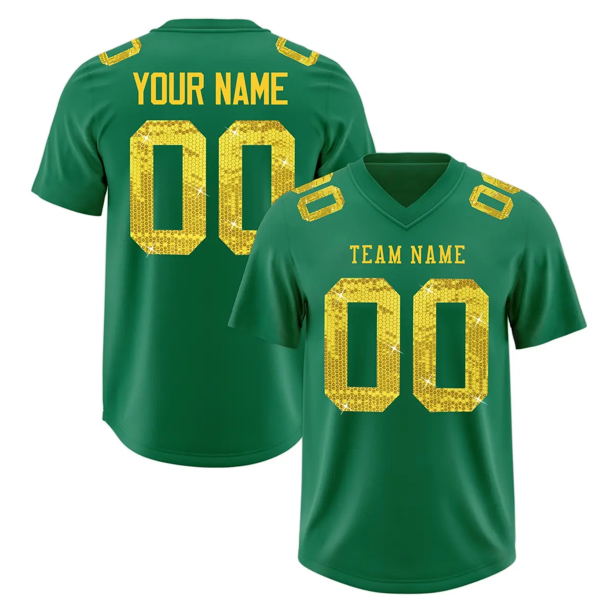 Kelly Green Gold Sequin Lettering Football Jersey