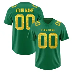 Kelly Green Gold Sequin Lettering Football Jersey