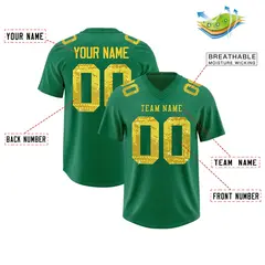 Kelly Green Gold Sequin Lettering Football Jersey 2