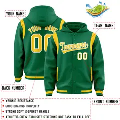 Kelly Green Gold Shoulder Color Block Varsity Letterman Jacket Hoodie 4