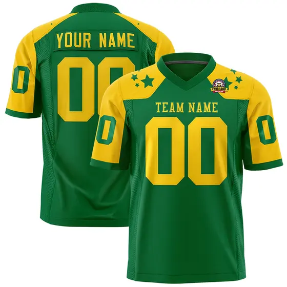 Kelly Green Gold Shoulder Star Pattern Flag Football Jersey