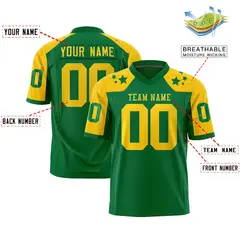 Kelly Green Gold Shoulder Star Pattern Flag Football Jersey 2