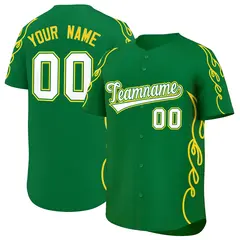 Kelly Green Gold Side Flame Outline Baseball Jersey