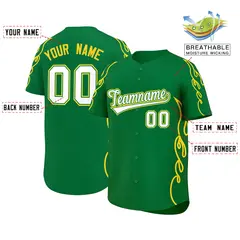 Kelly Green Gold Side Flame Outline Baseball Jersey 2