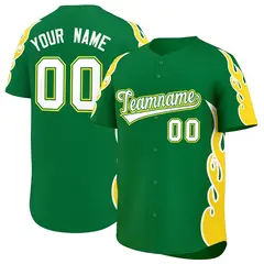 Kelly Green Gold Side Flame Outline Baseball Jersey 1