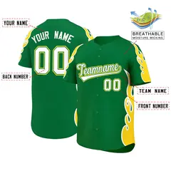 Kelly Green Gold Side Flame Outline Baseball Jersey 2