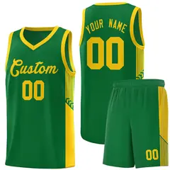 Kelly Green Gold Side Stripe Sports Basketball Jersey 1