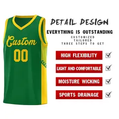 Kelly Green Gold Side Stripe Sports Basketball Jersey 5