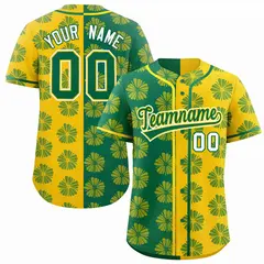 Kelly Green Gold Split Flower Graffiti Baseball Jersey 1