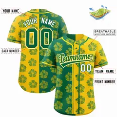 Kelly Green Gold Split Flower Graffiti Baseball Jersey 2