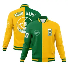 Kelly Green Gold Split Letterman Varsity Full-Snap Baseball Jacket 1